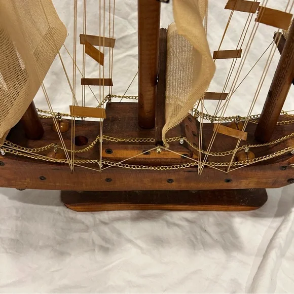 Vintage Sailboat Huge Handmade Multi Fabric Sail Boat Wooden Wood